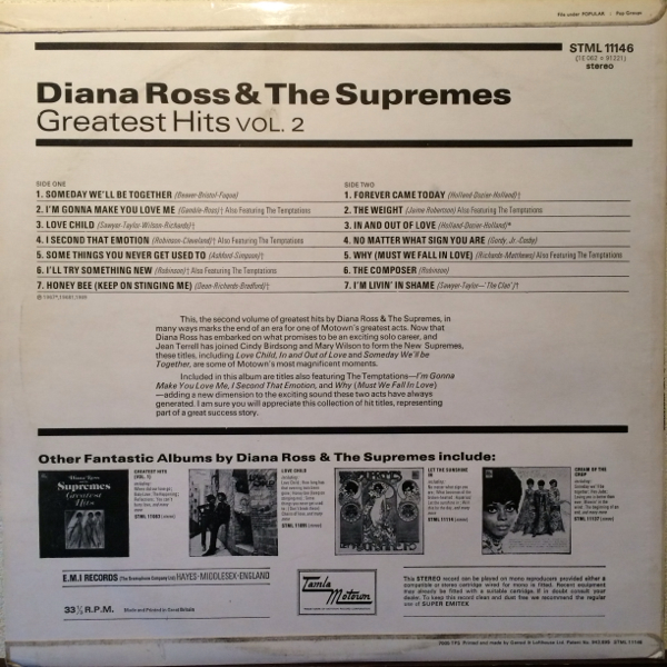 DIANA ROSS AND THE SUPREMES (UK PRESS) GREATEST HITS VOL.2_画像2
