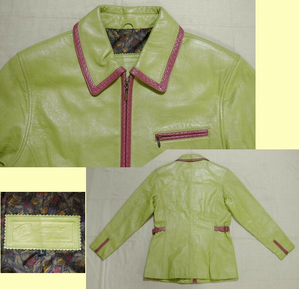 ■美品:革ジャンパー 鮮やかな緑にエンジのライン L　　　 DmR80_画像2