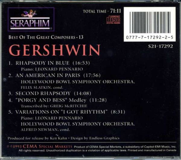 ◆Gershwin(ガーシュウィン)「Best of the Great Composers 13」_画像2