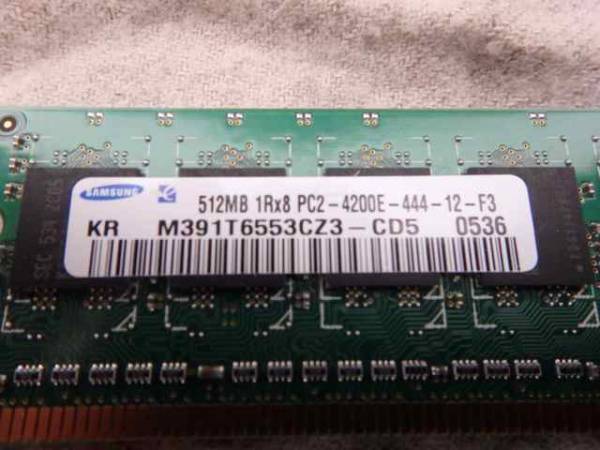 806 SAMSUNG メモリ 512MB 1Rx8 PC2-4200E-444-12-F3 ×2本　　_品番などになります