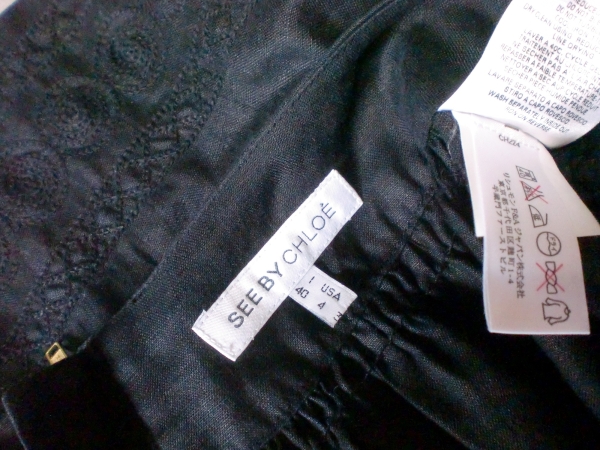 シーバイクロエ 刺繍 リネン ギャザースカート 美品 黒 40 麻 ブラック_画像1