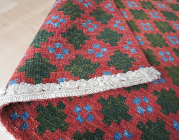 送料込　草木+インディゴ染め・100％ウールの贅沢な手織りチベット絨毯_画像2