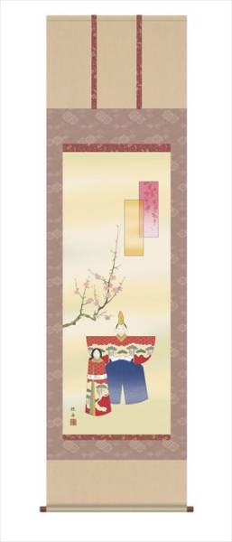 新品 掛軸 立雛 掛け軸 雛 桃 人形 節句 ひな祭り(ひな人形