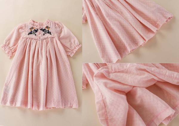  Kids детская одежда One-piece * розовый вышивка */ casual вечернее платье день рождения фотосъемка 90