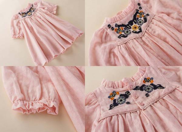  Kids детская одежда One-piece * розовый вышивка */ casual вечернее платье день рождения фотосъемка 90