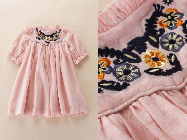  Kids детская одежда One-piece * розовый вышивка */ casual вечернее платье день рождения фотосъемка 90