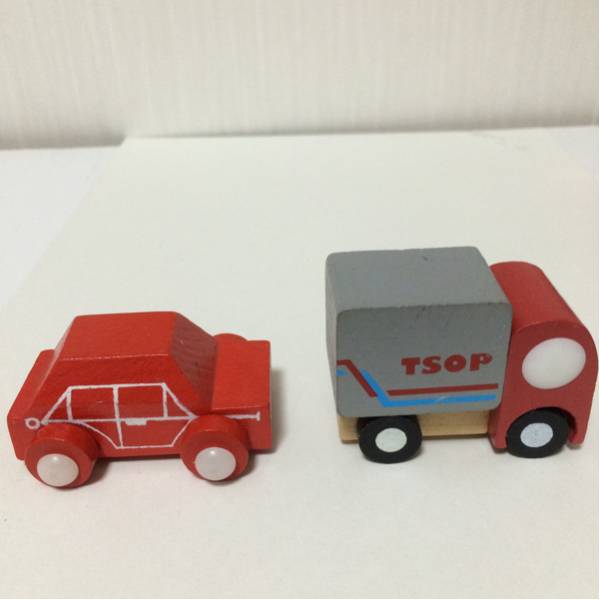 木制玩具 ミニカー 郵便トラック＋赤い車 2臺セット