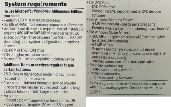 【718】 4988648105997 Microsoft Windows Me Retail English New Millennium マイクロソフト ウィンドウズ ミレニアム リテール版 英語(yǔ)版