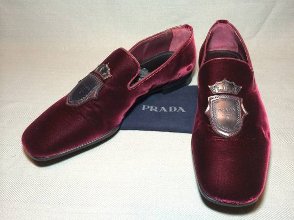 新品 プラダ レザー 装飾 ベルベット オペラ シューズ 8 prada 赤 靴
