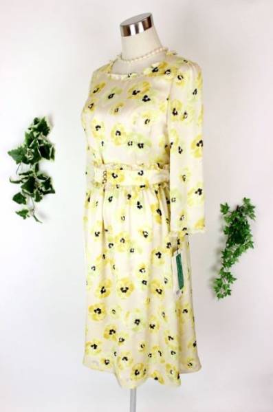  не использовался 6 десять тысяч стойка ruSTYLE cozy Watanabe Koji watanabe One-piece 9 номер желтый желтый цвет цветочный принт платье длинный рукав свадьба рукав есть 