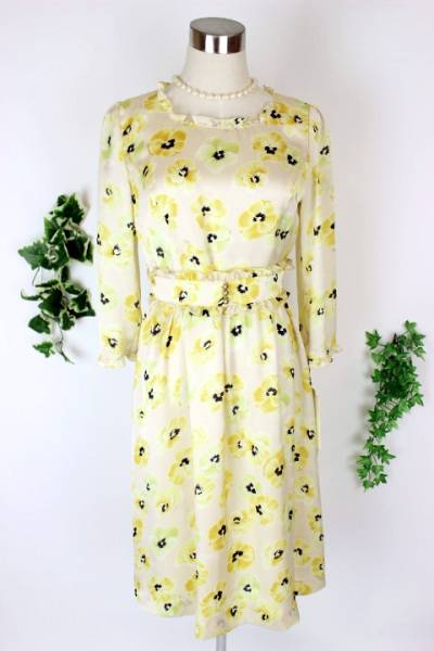  не использовался 6 десять тысяч стойка ruSTYLE cozy Watanabe Koji watanabe One-piece 9 номер желтый желтый цвет цветочный принт платье длинный рукав свадьба рукав есть 