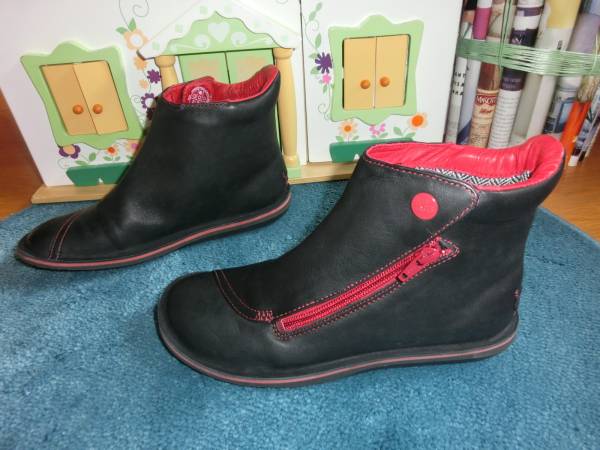 ★カンペール新品 ショートブーツ Beetle 黒&ファスナー 37★即決