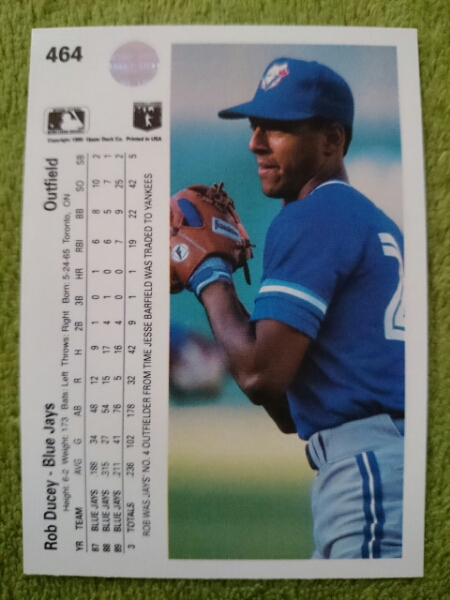 ★来日外国人 デューシー 日本ハム ファイターズ ROB DUCEY UPPER DECK UD 1990 MLB #464 TORONTO BLUE JAYS トロント ブルージェイズ ロブ_画像2