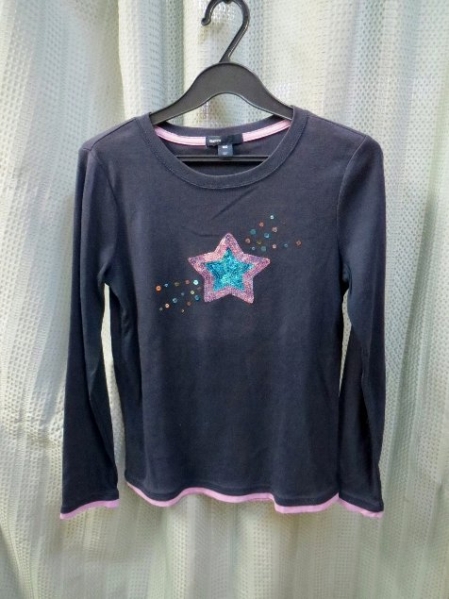 ◆ＧＡＰ紺色にラベンダー縁取り星スパンコール刺繍長袖Ｔシャツ_画像1