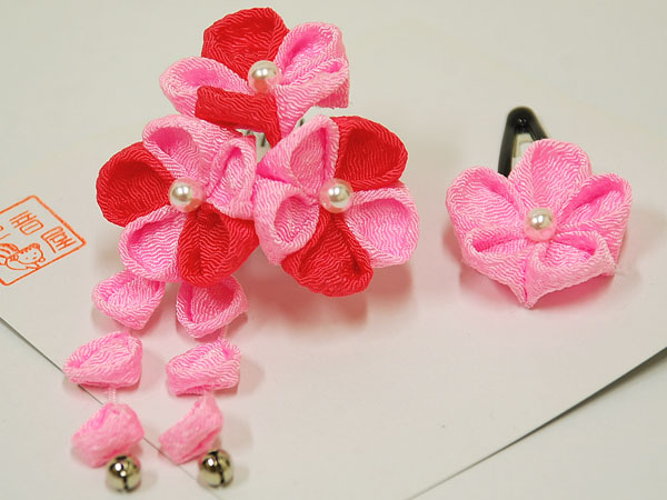 ☆★新品★☆ちりめん手作り髪飾り☆七五三用☆桃色系☆【C-3】