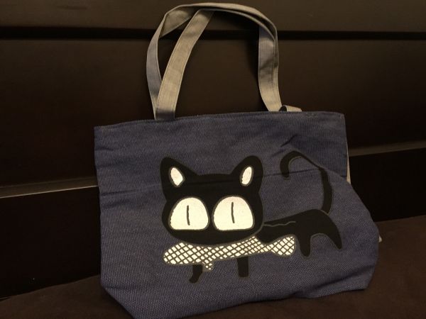 ハンドバッグ 猫 鞄 キャンバス 青 ショルダー 鞄 カジュアル ネコ スクールバック ブルー 送料無料 12_画像1