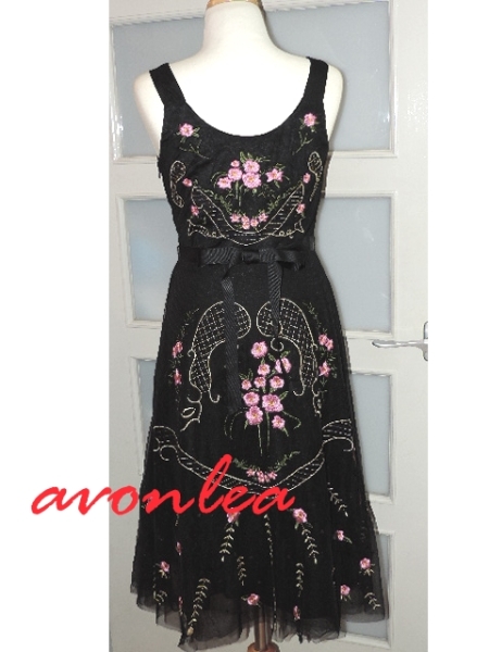 cocon japan ココンジャパン チュールワンピース 花刺繍 ブラック(ドレス/フォーマル_ハイウエストできれいなシルエットに。
