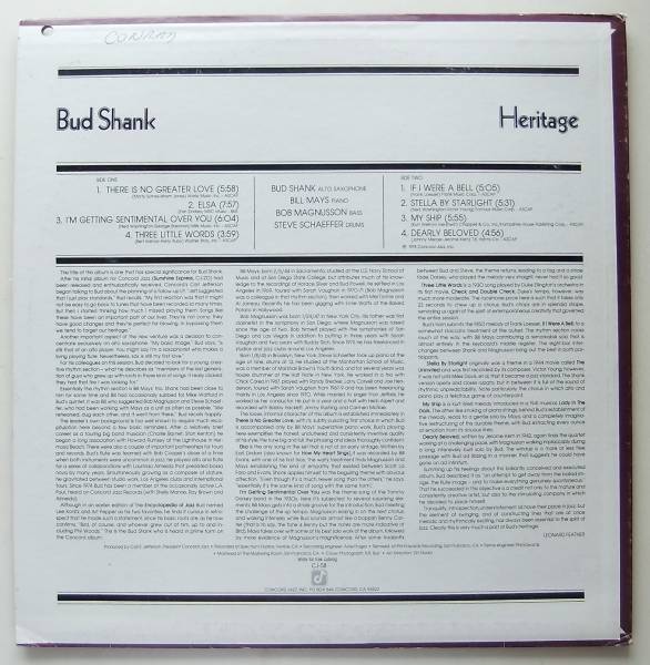 ◆ BUD SHANK / Heritage ◆ Concord Jazz CJ-58 ◆ A_画像2