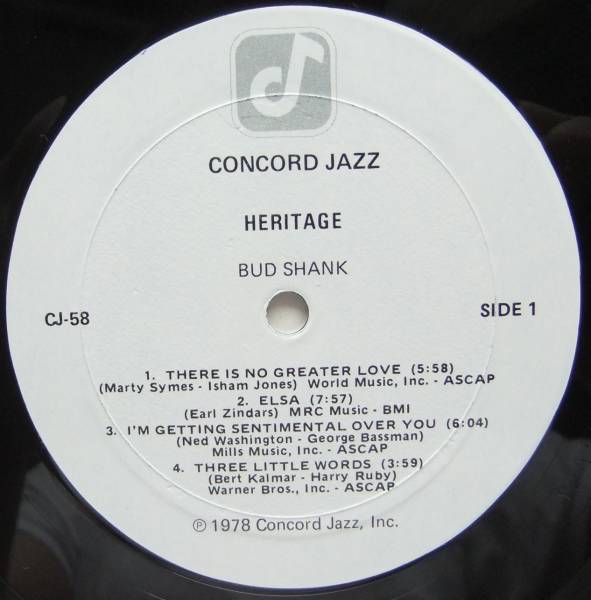 ◆ BUD SHANK / Heritage ◆ Concord Jazz CJ-58 ◆ A_画像3