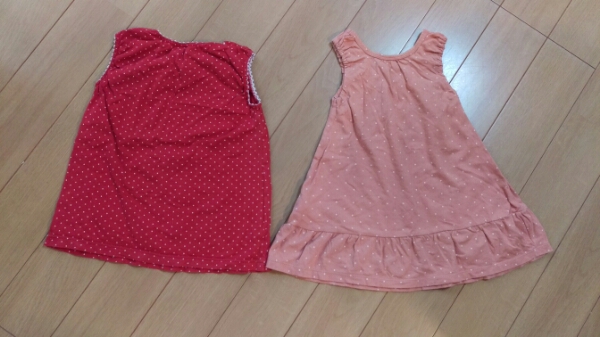 90サイズお出かけセットアップ★【ELLE ★赤チュニック】【無印良品★ピンクワンピース】