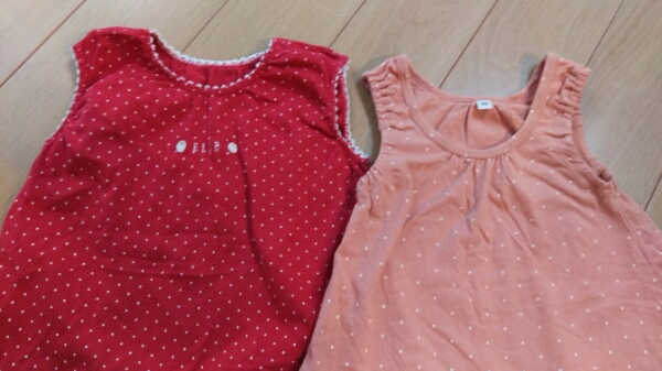 90サイズお出かけセットアップ★【ELLE ★赤チュニック】【無印良品★ピンクワンピース】
