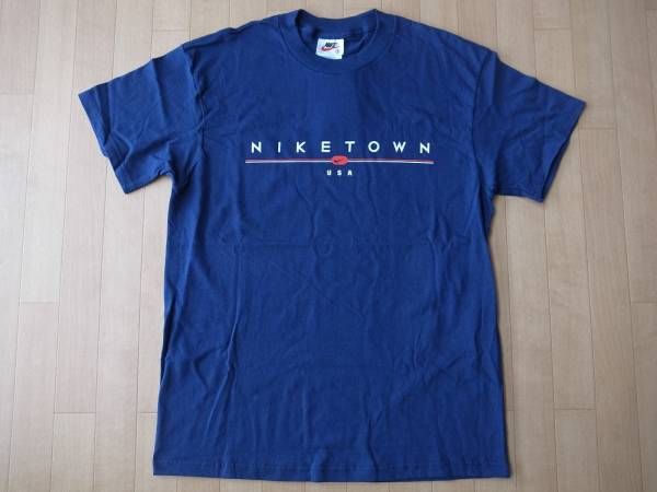 90's USA製 NIKE TOWN ロゴ Tシャツ S ネイビー デッドストック ヴィンテージ アメリカ製 ナイキ タウン NSW 星条旗 SWOOSH スウォッシュ