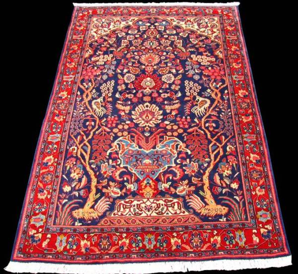 大注目 アンティーク60年、美しいデザインのペルシャ絨毯 214cm×134cm コルクウール100％ ジョウザン産 手織り カーペット一般