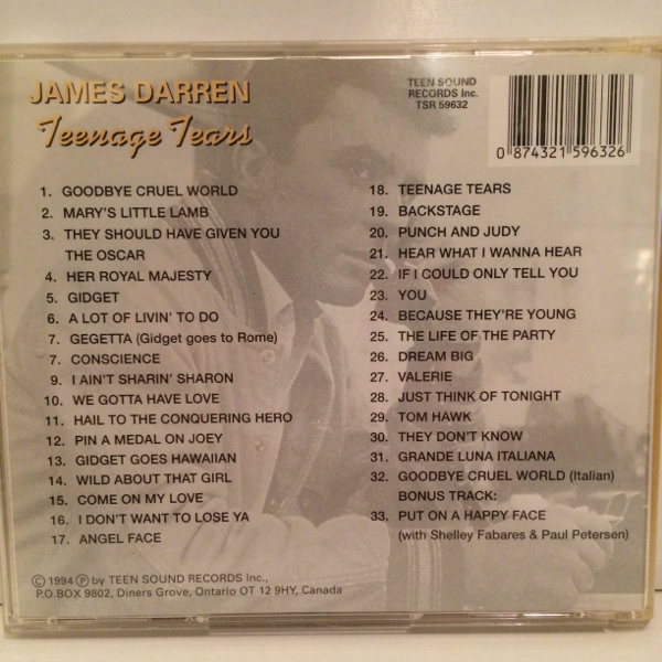 JAMES DARREN CD TEENAGE TEARS オールディーズ ロカビリー ジェームスダーレン_画像2