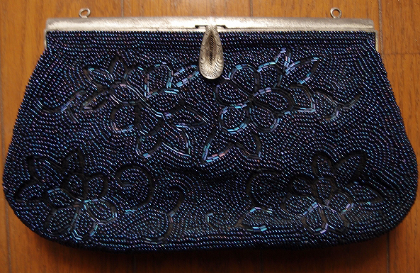 * beads party bag bulrush . navy dark blue color flower pattern 
