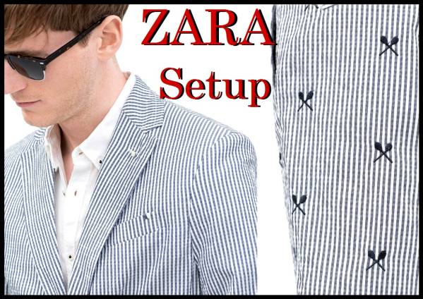 正規品 ZARA 完売 セットアップ シアサッカー柄 ストライプ 上下セット ザラ 白紺 メンズ M L_画像3