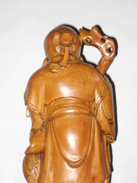 逸品 佛　つげ木彫り　「仙桃鶴寿星老人」　　21.2cm_画像2