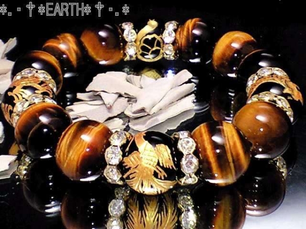 金彫四神獣オニキス・虎目石　数珠　14ミリ天然石 S~Lサイズ　送料無料　匿名発送
