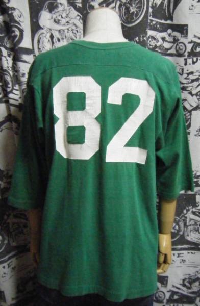 ☆人気のフットボールタイプ☆Made in USA制アメリカ制ChampionチャンピオンビンテージナンバリングプリントTシャツ70s70年代バータグ緑白L