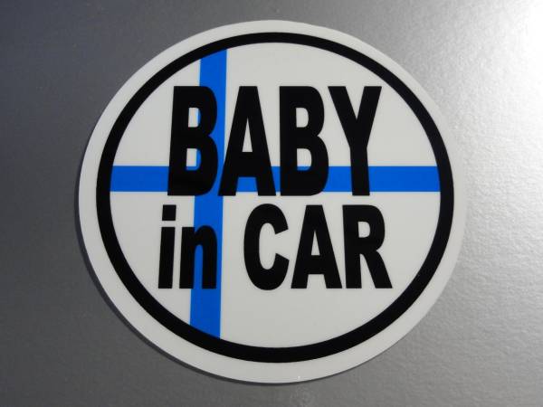 BC●フィンランド国旗BABY in CARステッカー 7.5cmサイズ●赤ちゃんが乗ってます☆かわいい円形 北欧 オリジナルデザイン EU(1_画像1