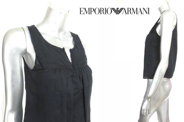 二点落札で送料無料！ Z13 EMPORIO ARMANI エンポリオアルマーニ コットン 黒 ノースリーブ 3 レディース　トップス　ブラック　綿_使い勝手もGOODですので重宝します♪