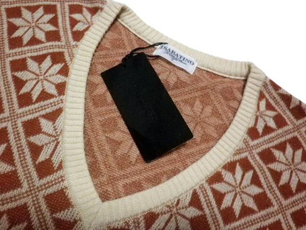 #J.SABATINO/ J mackerel Tino #V neck total pattern cotton knitted [L]2.1 ten thousand 