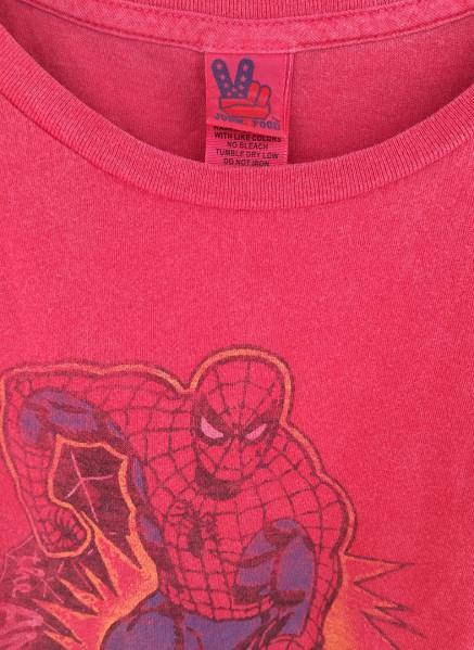 JUNK FOOD ジャンクフード Tシャツ スパイダーマン 半袖 やわらかい生地 アメコミ かすれプリント used感 赤 レッド kidsXXL_画像2