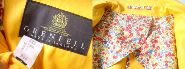 GRENFELL Britain made trench coat size36 Glenn feru spring coat made in ENGLAND England made yellow yellow color floral print Liberty 