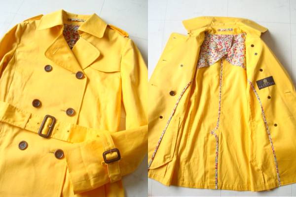 GRENFELL Britain made trench coat size36 Glenn feru spring coat made in ENGLAND England made yellow yellow color floral print Liberty 