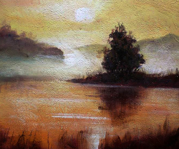 油絵　風景画　『夕日の見える湖畔』　F12号(50x60cm)_画像2