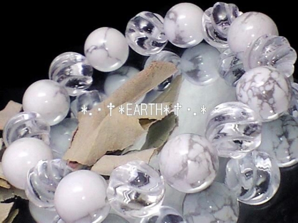 螺旋彫トルネ-ド水晶&ハウライト　数珠 12ミリ天然石 S~Lサイズ　送料無料　匿名発送_画像2
