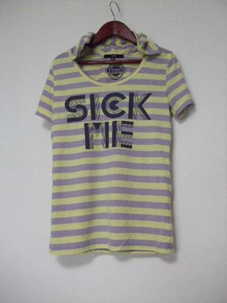 OZOCイエロー×紫プリント半袖パーカーTシャツ（USED）72012_画像1