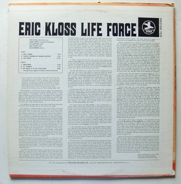 ◆ ERIC KLOSS / Life Force ◆ Prestige 7535 (blue) ◆ V_画像2