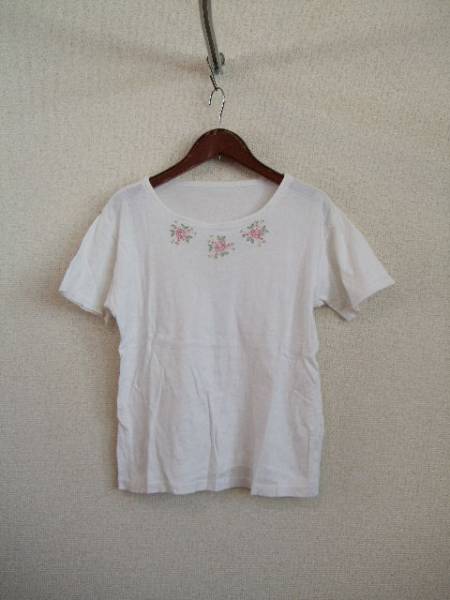  neck origin rose embroidery short sleeves T-shirt (USED)72514Z