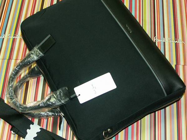 742　新品本物即決　ポールスミス　Paul Smith　牛革/ポリエステル　2WAY　ビジネスバッグ　ショルダー付き　ブラック　黒　メンズ　通勤鞄