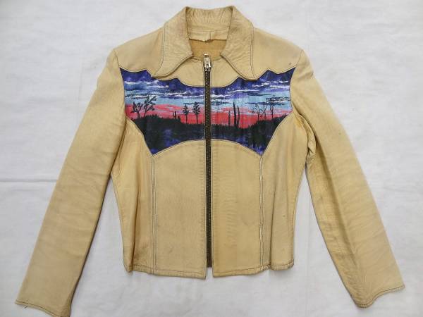  Vintage EAST WEST LEATHER East waist 70S rare leather custom paint leather jacket rare hipi- Dias gold 