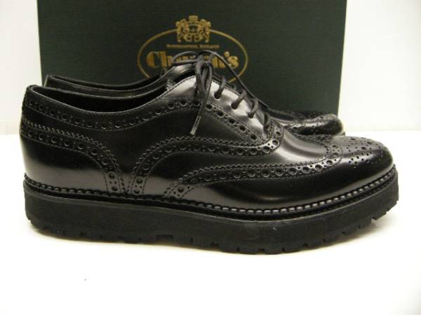サイズ39.5(女性サイズ25cm相當(dāng))新品 本物■CHURCH'S/チャーチ/A73936/ウイングチップシューズ/厚底レザーシューズ/ブラック/黒/レディース