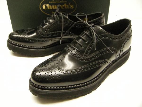 サイズ39.5(女性サイズ25cm相當(dāng))新品 本物■CHURCH'S/チャーチ/A73936/ウイングチップシューズ/厚底レザーシューズ/ブラック/黒/レディース