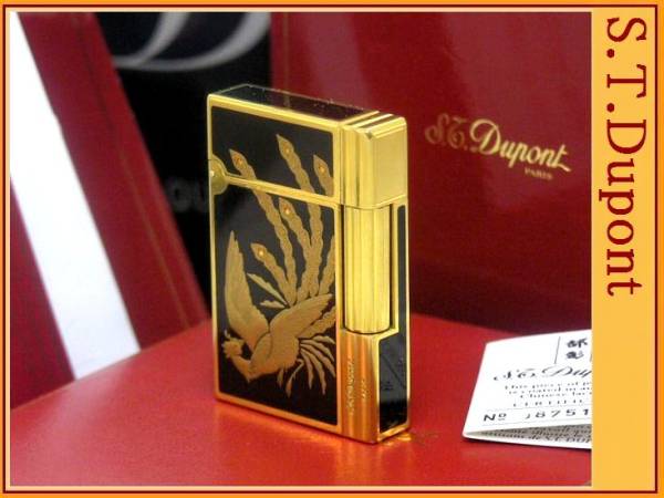 【 程度?并の上の上迄 】S.T.Dupont 蒔絵 純正金蒔絵 ライン2 ギャッツビー 限定ガスライター「孔雀」◆デュポン激レア 限定 喫煙具グッズ