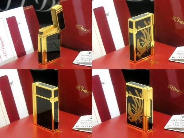 【 程度?并の上の上迄 】S.T.Dupont 蒔絵 純正金蒔絵 ライン2 ギャッツビー 限定ガスライター「孔雀」◆デュポン激レア 限定 喫煙具グッズ